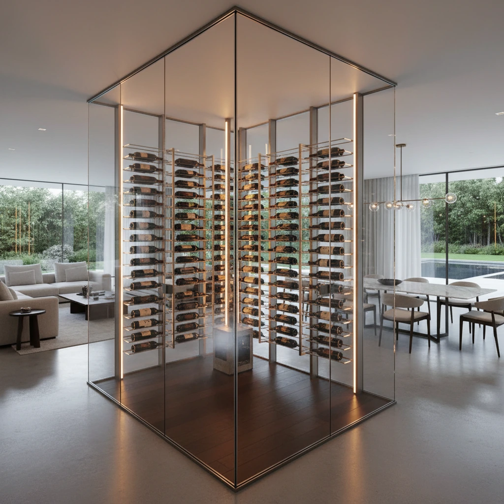 All-glass wine cellar in a luxury home