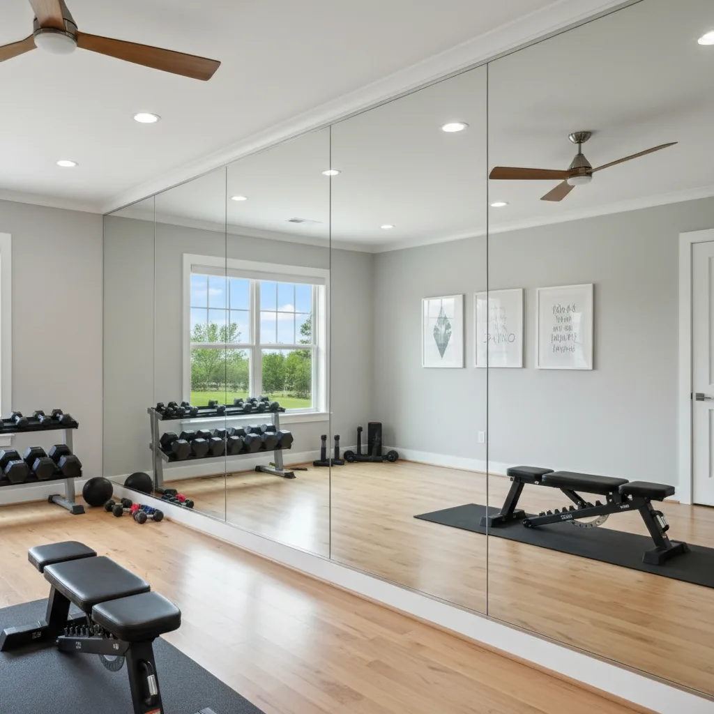 Custom sized gym mirrors for a home workout space