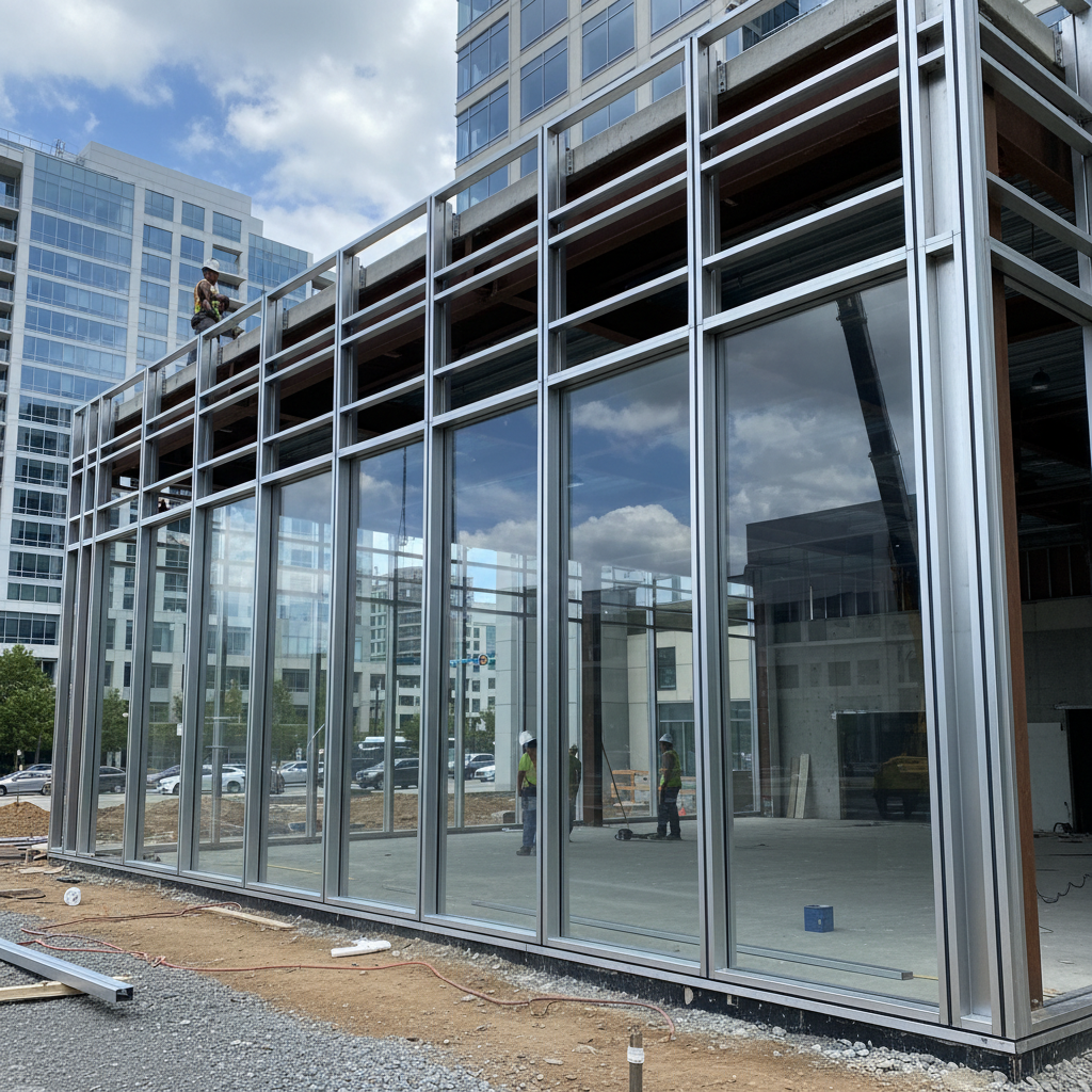 A newly installed commercial aluminum and glass storefront